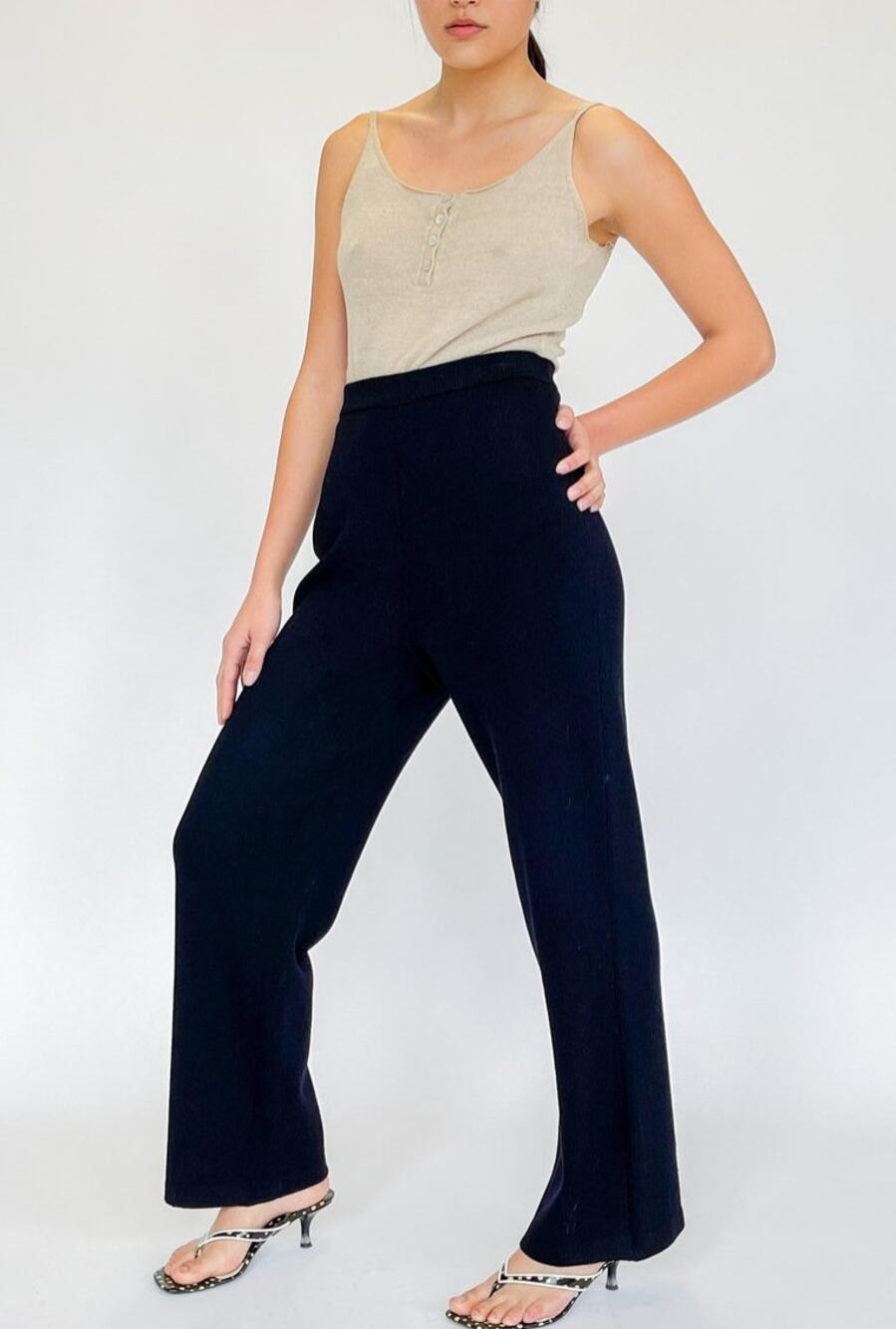 St. John Womens 6 Black Straight Leg Knit Pull On Casual Designer Stretch Pant